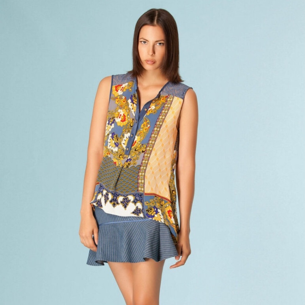{Hale Bob} Floral Silk Tunic Blouse